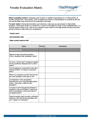 Vendor Evaluation Matrix for Healthcare EHR Systems