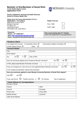 Bachelor of Arts/Bachelor of Social Work Application Form