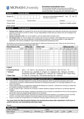 Monash University Enrolment Amendment Form