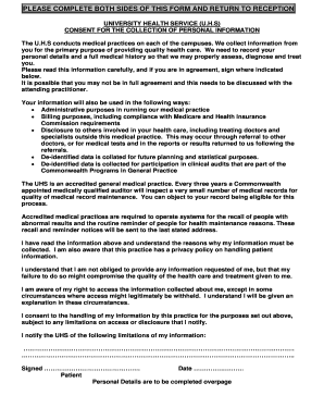 University Health Service Consent Form