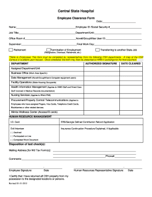 Employee Clearance Form - Central State Hospital - centralstatehospital