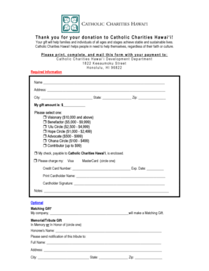 Catholic Charities Hawaii Donation Form