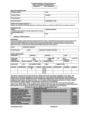 Georgia Travel Advance Authorization