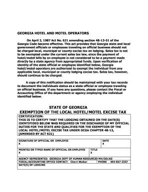 Georgia Hotel and Motel Tax Exemption Certification