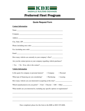 Preferred Fleet Program Quote Request Form