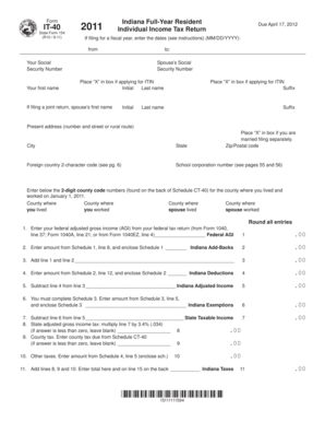 Indiana IT-40 2011 Full-Year Resident Tax Return