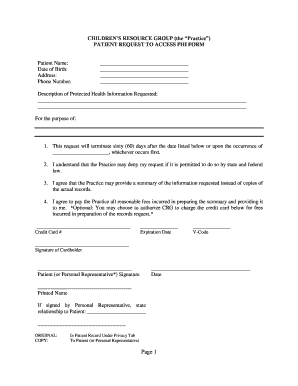 Patient Request to Access PHI Form