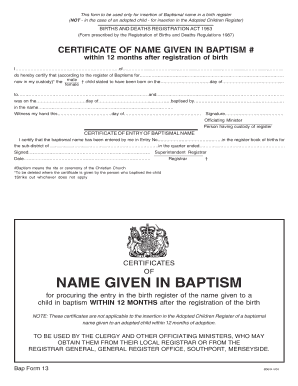 Certificate of Name Given in Baptism