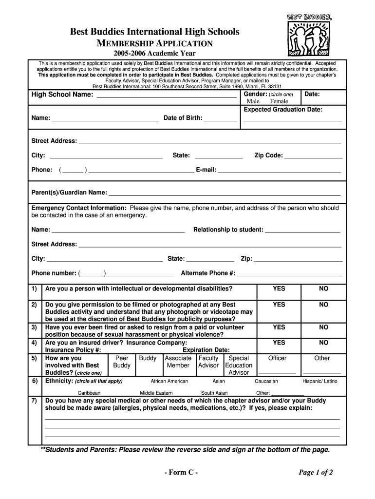 Fillable Online Best Buddies International High Schools MEMBERSHIP ...