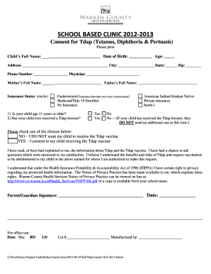 School Tdap Vaccine Consent Form