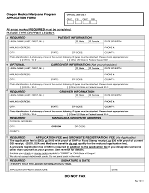 Oregon Medical Marijuana Program Application Form