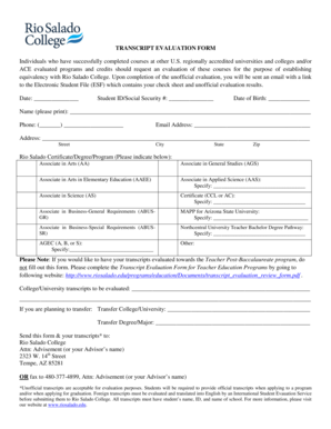 TRANSCRIPT EVALUATION FORM Individuals who have ... - riosalado