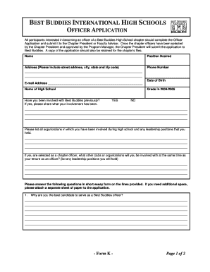 Best Buddies High School Officer Application