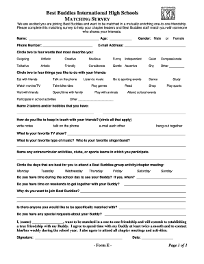 Best Buddies High School Matching Survey