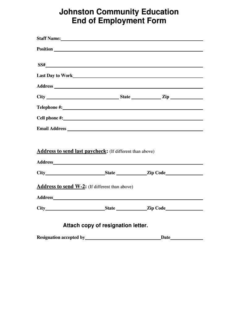 Fillable Online End of Employment Fax Email Print pdfFiller