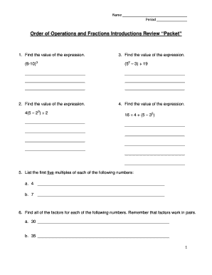 Order of Operations and Fractions Review Packet