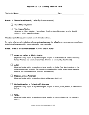 US DOE Ethnicity and Race Form