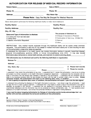 Authorization for Release of Medical Record Information