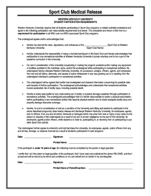 Western Kentucky University Sport Club Medical Release