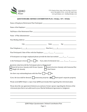 QDRO Helper Questionnaire Defined Contribution Plan