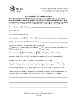 Military Retirement QDRO Questionnaire