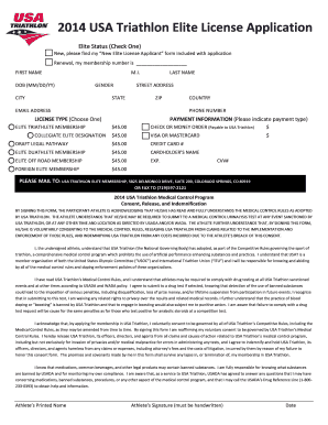 2014 USA Triathlon Elite License Application