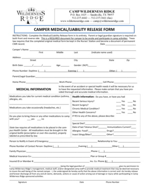 Camper Medical/Liability Release Form