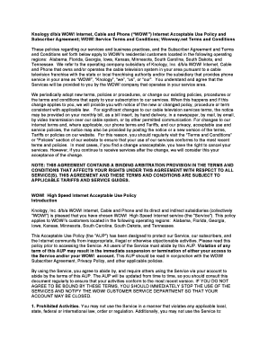 Internet Use, Subscriber Agreement, Terms and Conditions - WOW!
