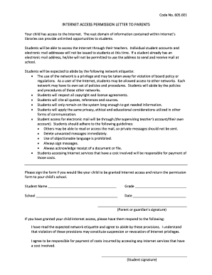 Internet Access Permission Letter to Parents