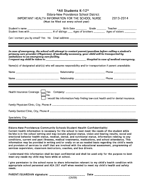 Student Health Information Form