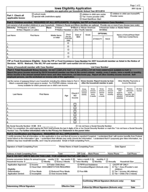 Iowa School Meals Eligibility Application