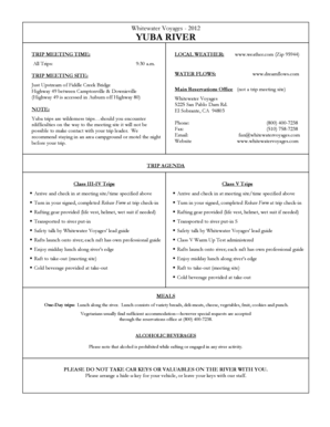 Whitewater Voyages Yuba River Rafting Release Form