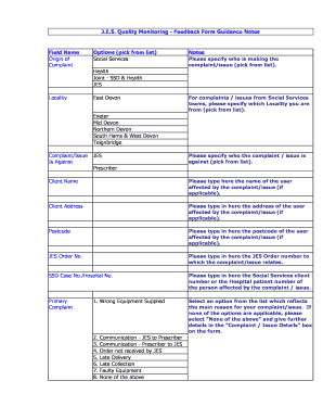 Guidance Notes on CES Quality monitoring feedback form - devon gov