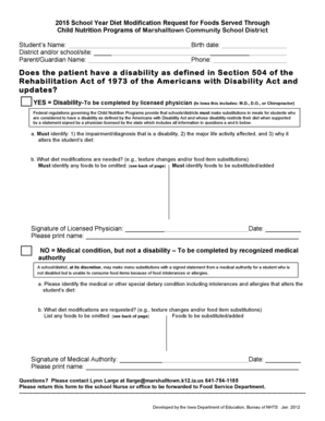 School Year Diet Modification Request