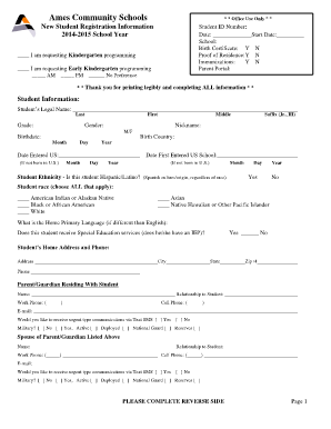 Ames Community Schools New Student Registration Form