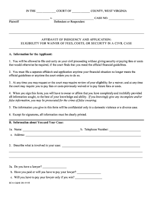 West Virginia Affidavit of Indigency