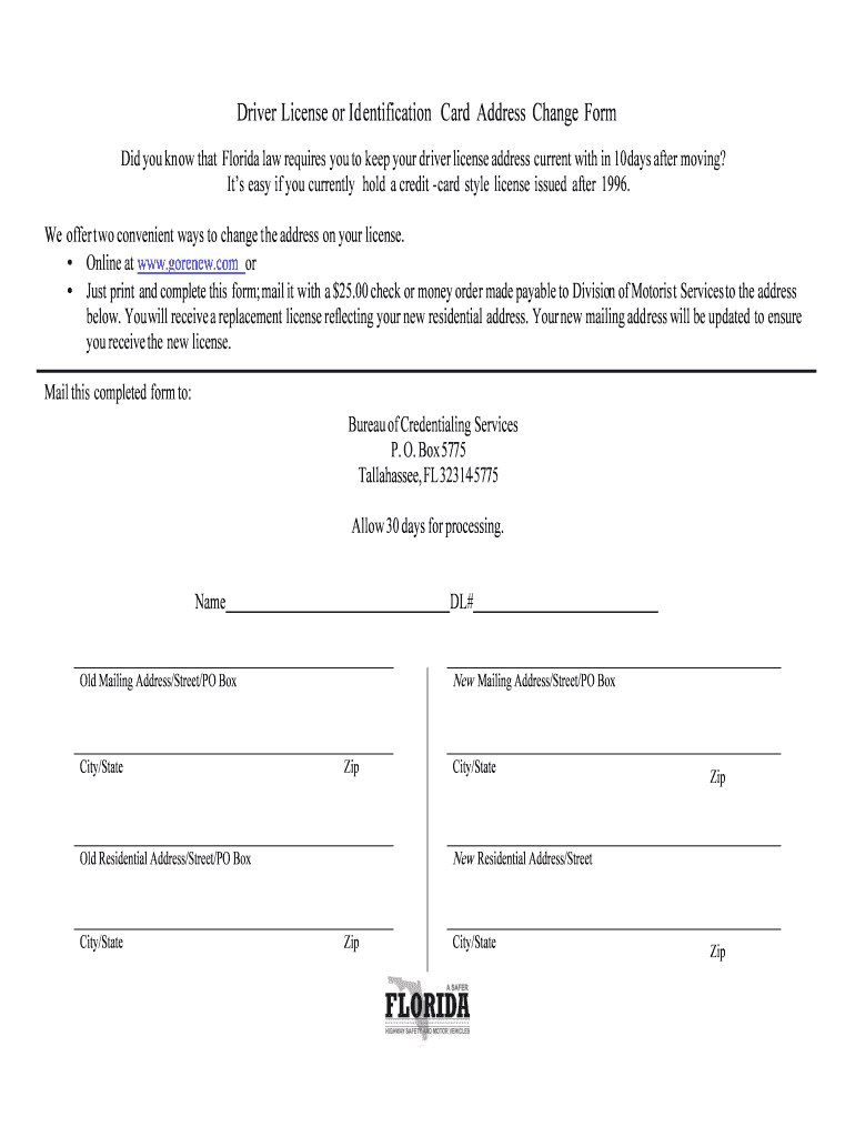 Fillable Online Driver License or Identification Card Address Change