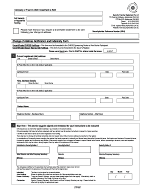 Change of Address Notification and Indemnity Form