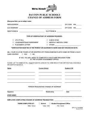 Dayton Public Schools Change of Address Form
