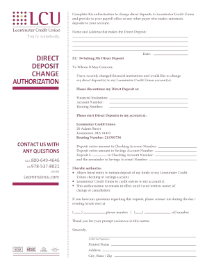 Direct Deposit Change Authorization