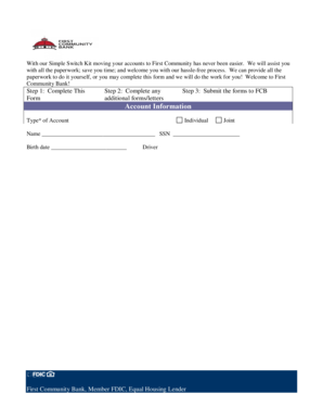 First Community Bank Account Switch Kit
