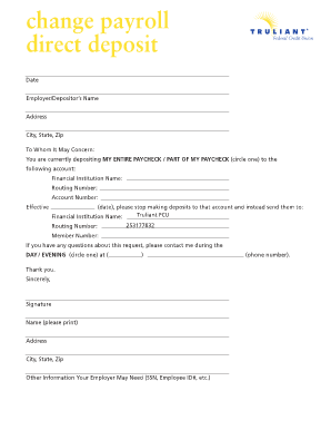Payroll Direct Deposit Change Form