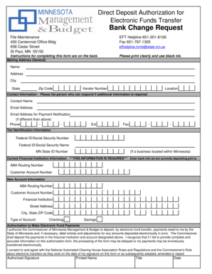 Minnesota Direct Deposit Authorization Form