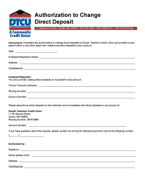 Authorization to Change Direct Deposit