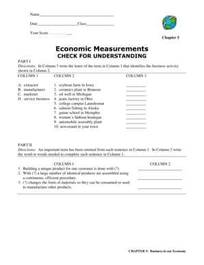 Economic Measurements Quiz