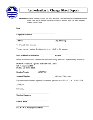 Authorization to Change Direct Deposit