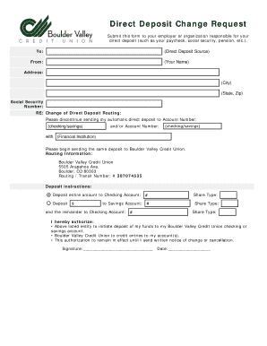 Direct Deposit Change Request - Boulder Valley Credit Union