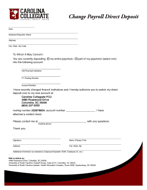 Payroll Direct Deposit Change Form