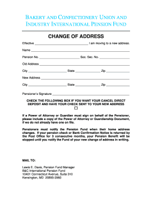 Bakery and Confectionery Union Pension Fund Change of Address