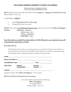 Tuberculin Screening Release Form